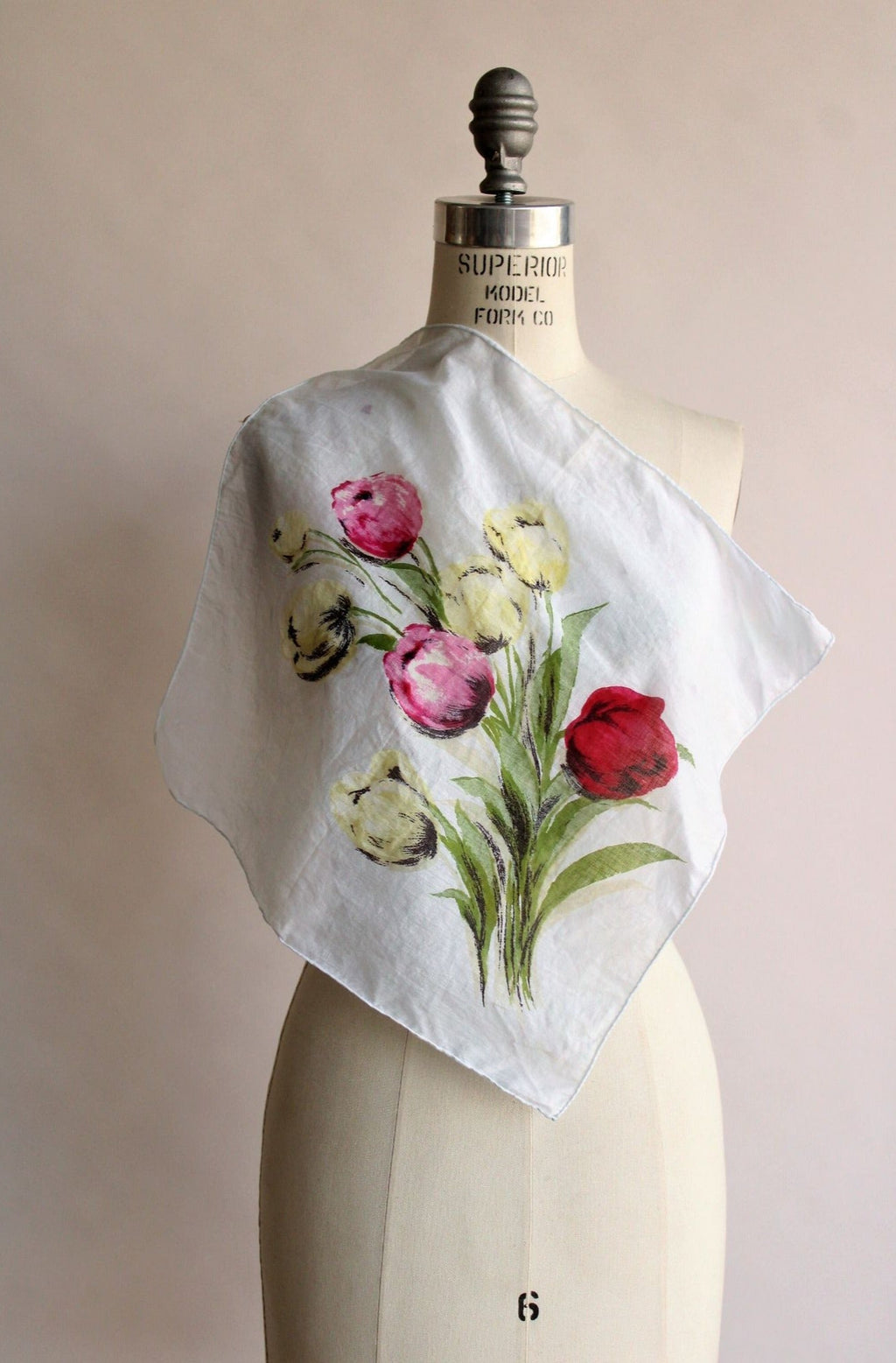 Vintage 1960s Tulip Print Cotton Scarf