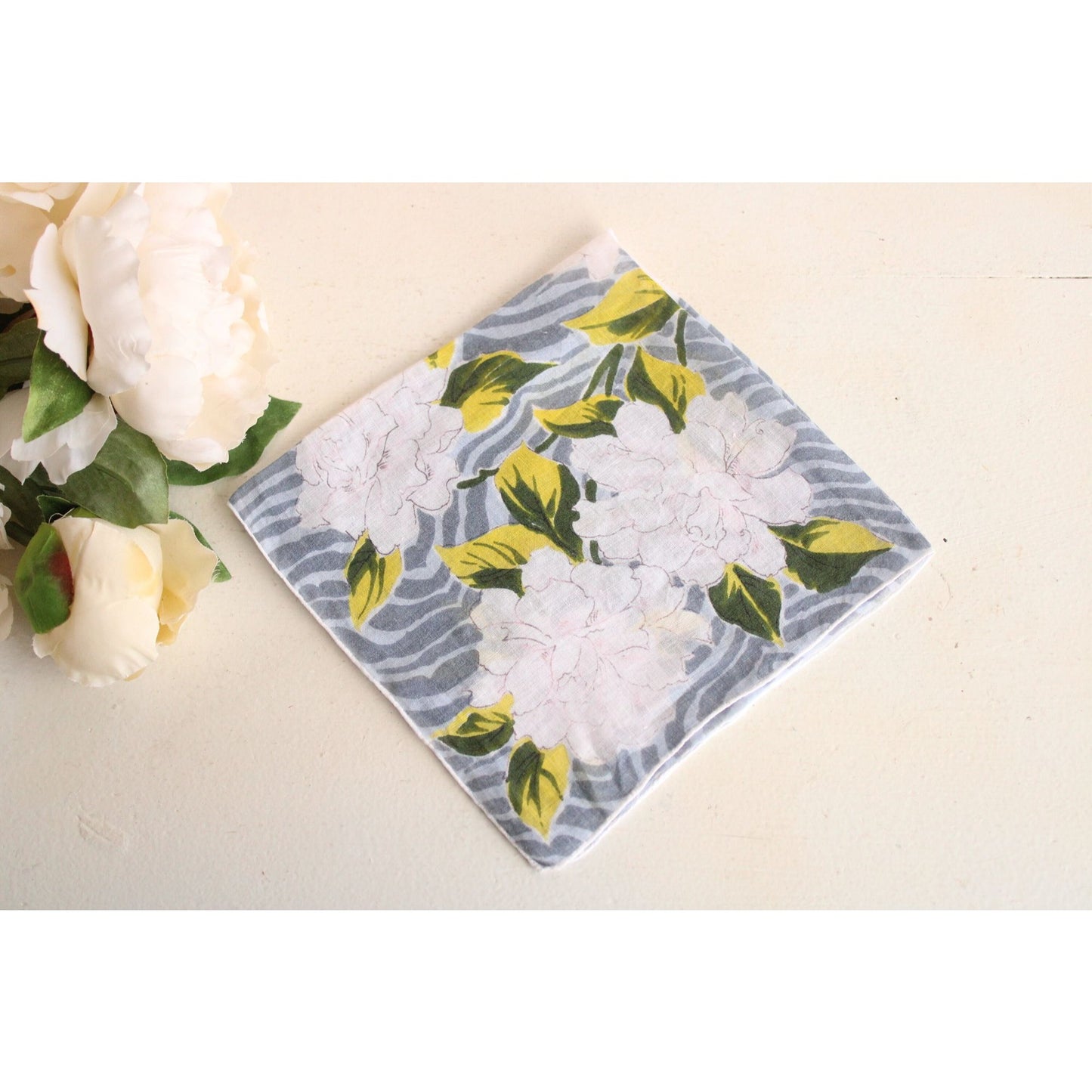 Vintage 1950s 1960s  Zebra Print and White Floral Handkerchief
