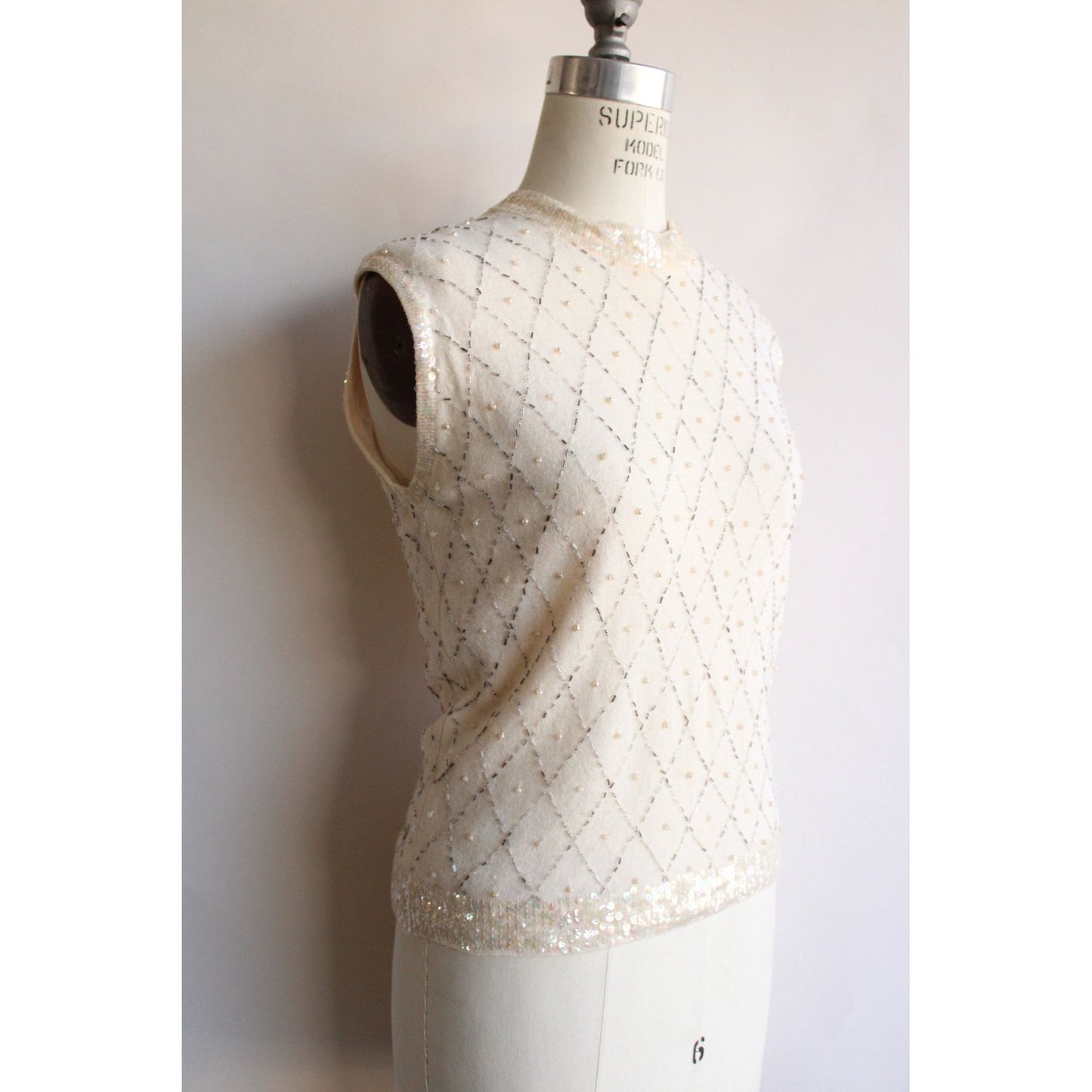 Vintage 1960s Neiman Marcus Beaded Sweater Vest In a Wool/Angora Blend