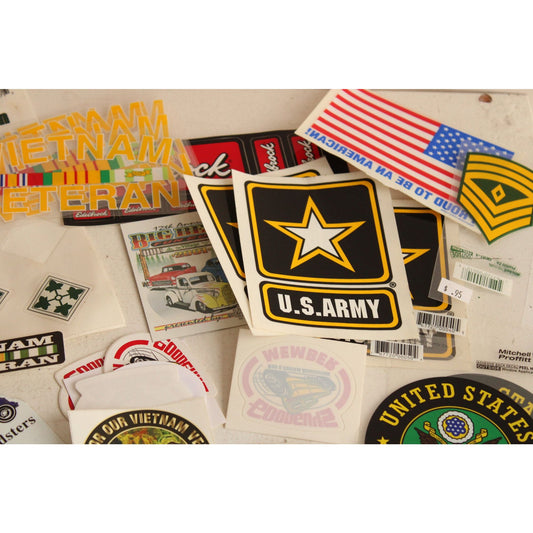 Sticker Lot, Army and Car Decals, 31 in Total
