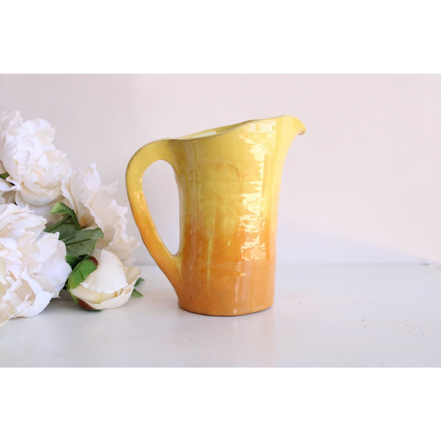 Vintage 1960s Handmade Ombre Yellow Pitcher