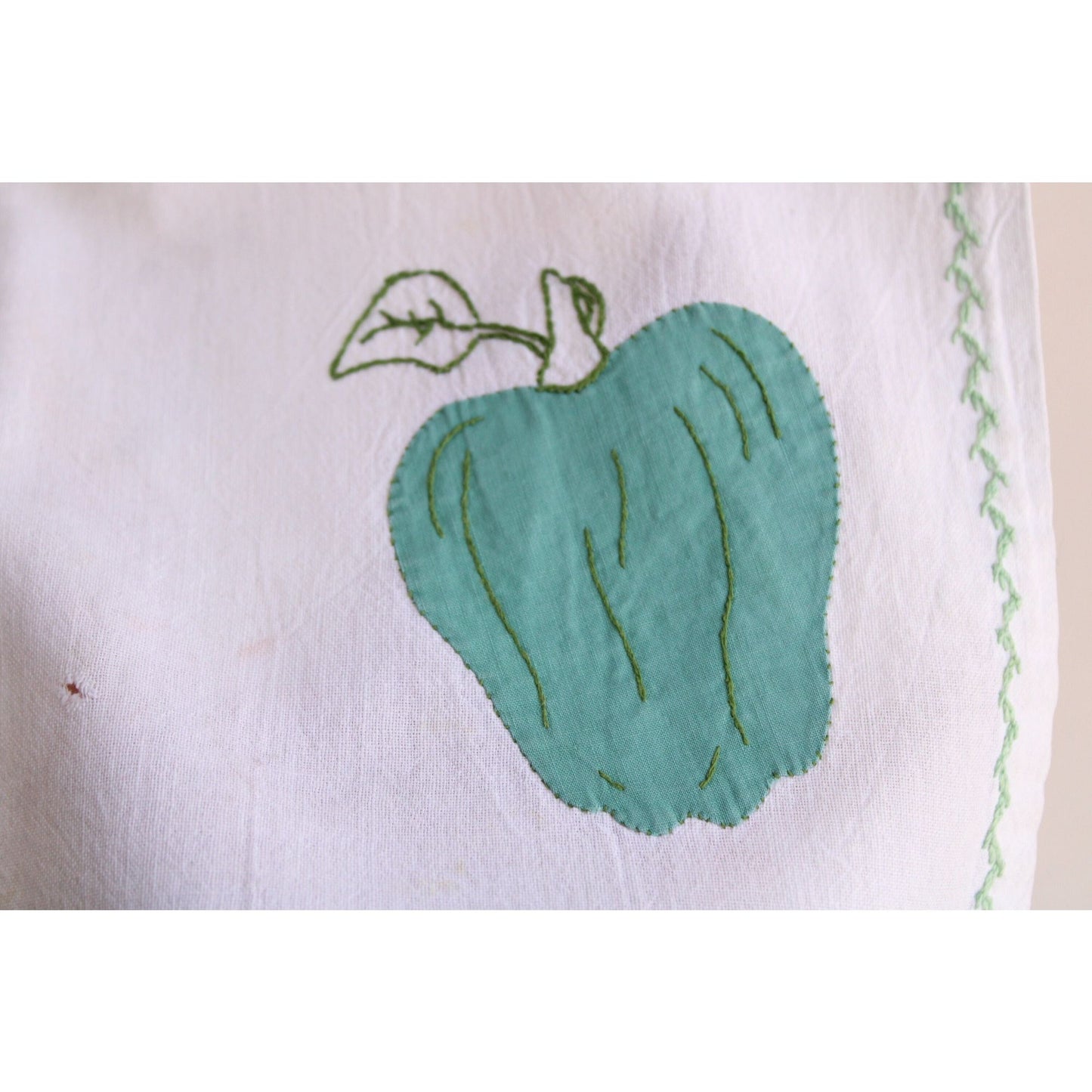 Vintage 1950s Tablecloth or Towel with Apple Applique