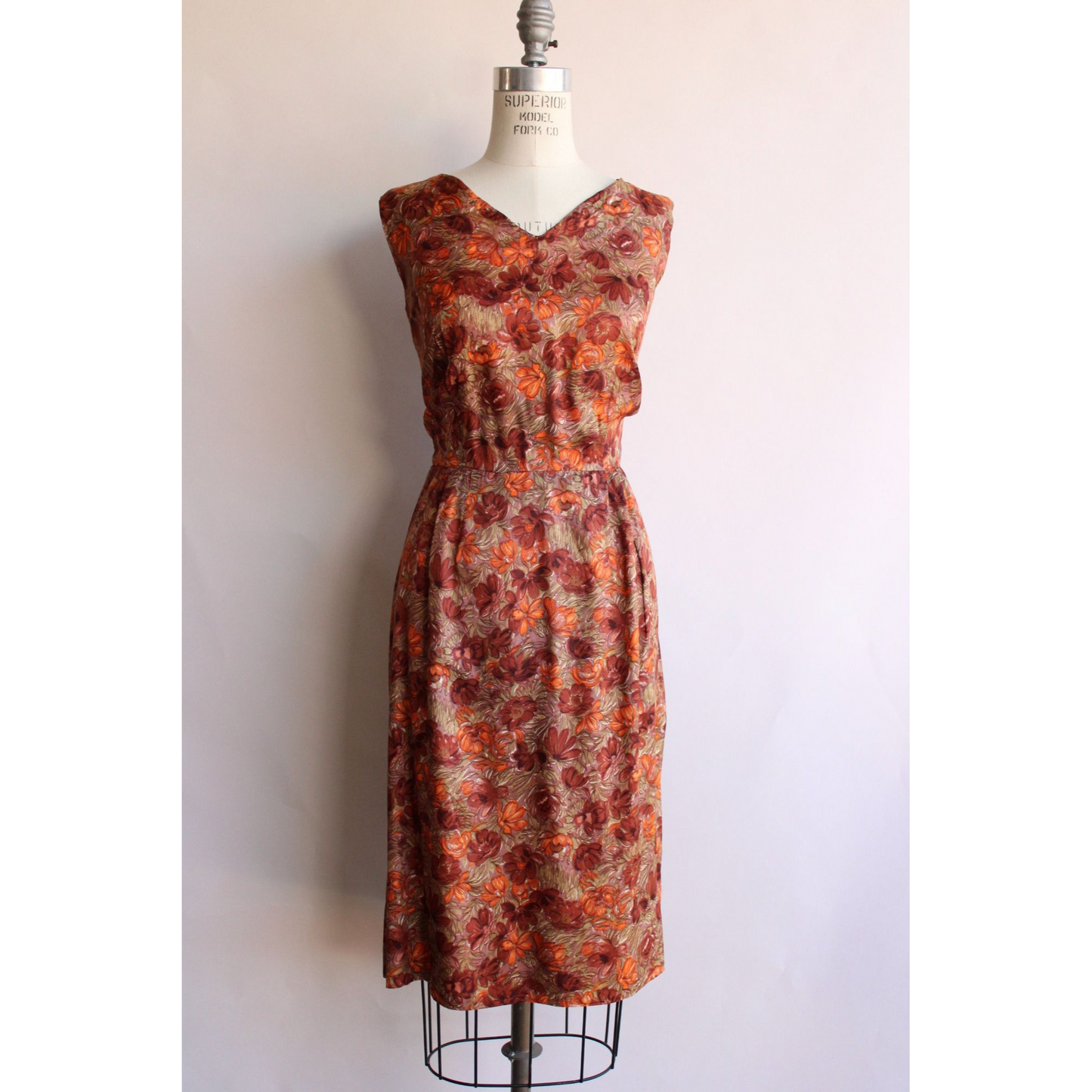 Vintage 1950s Autumn Color Floral Print Dress