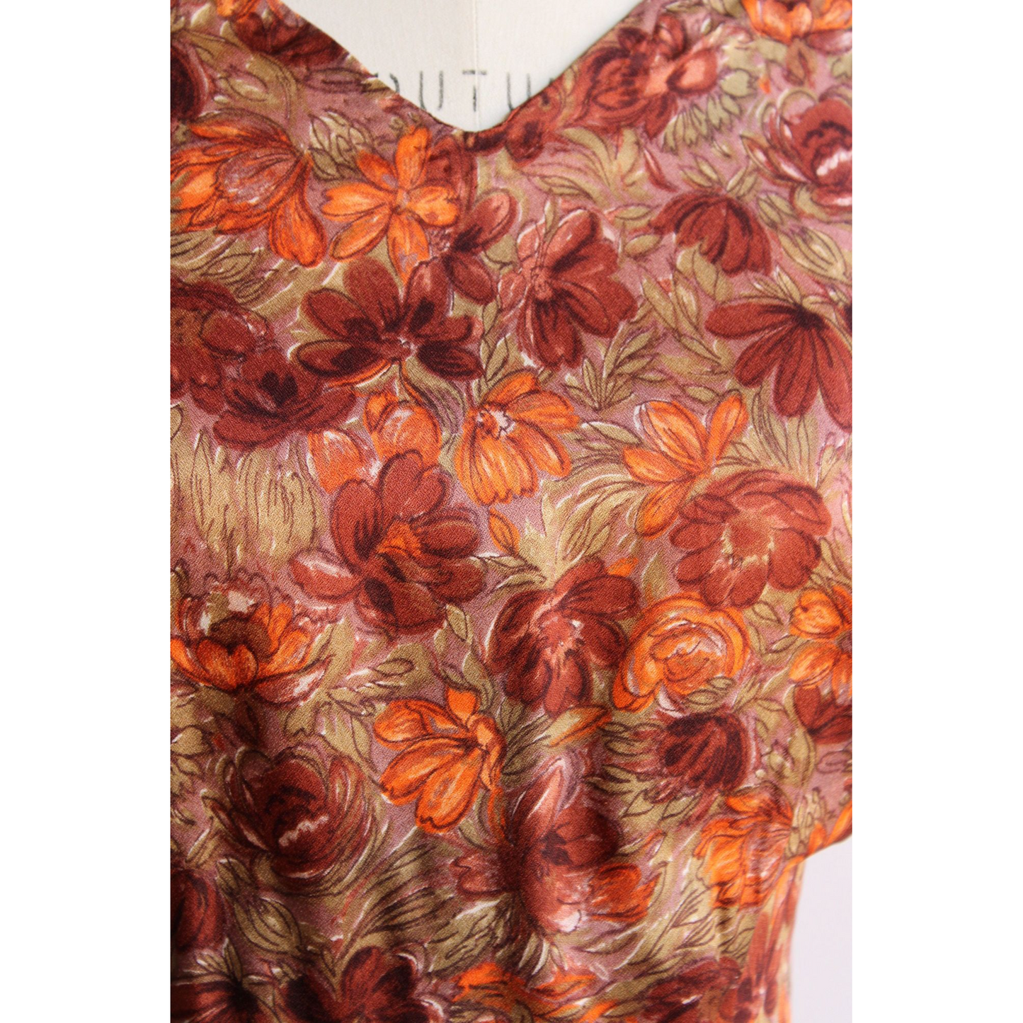 Vintage 1950s Autumn Color Floral Print Dress