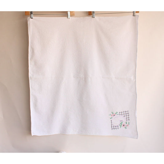 Vintage 1950s Tablecloth with Embroidered Eggplant