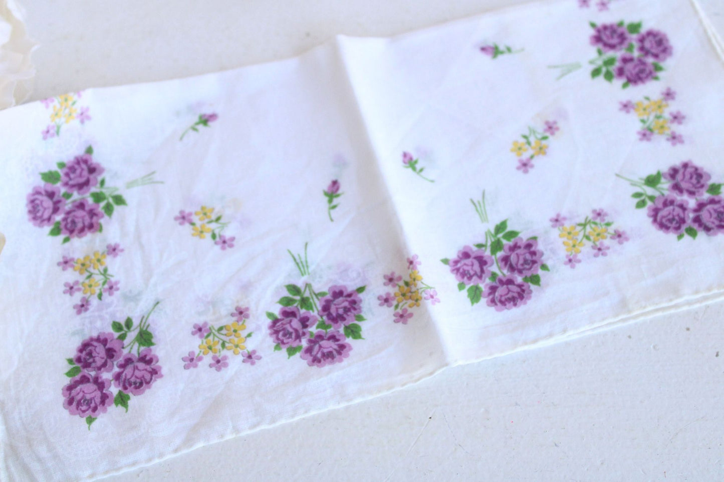 Vintage Purple Rose Flower Print Cotton Hanky