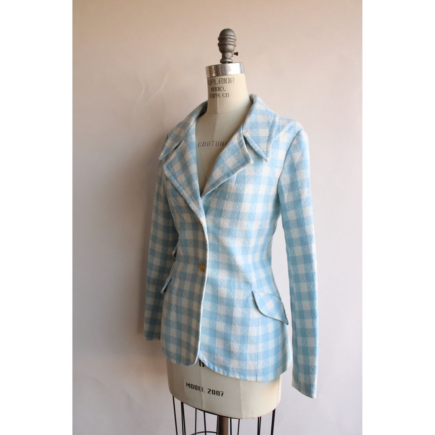 Vintage 1970s Suit ,Pants and Jacket Blue and White Check Two Piece Suit ,Jacket And Trousers Set