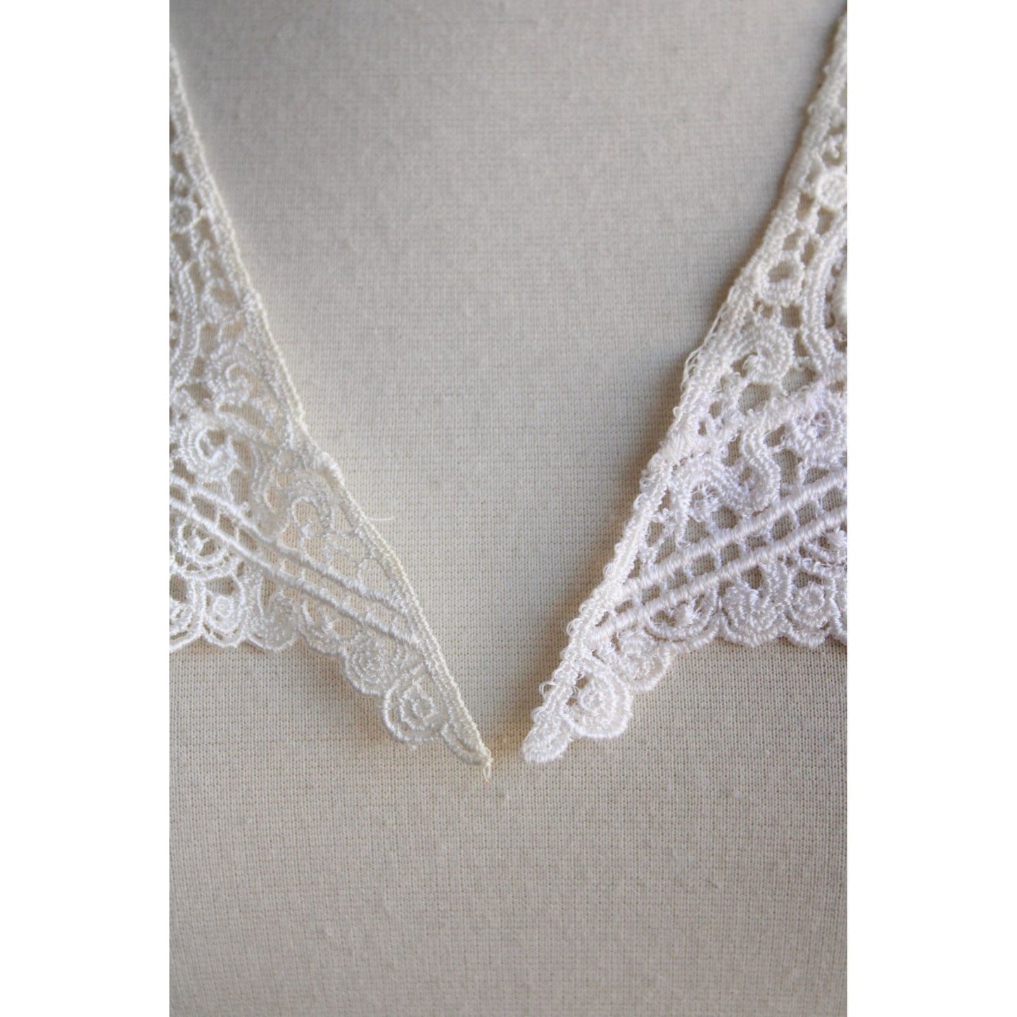 Vintage Pair of 12" Long Collar Ivory Lace Appliques