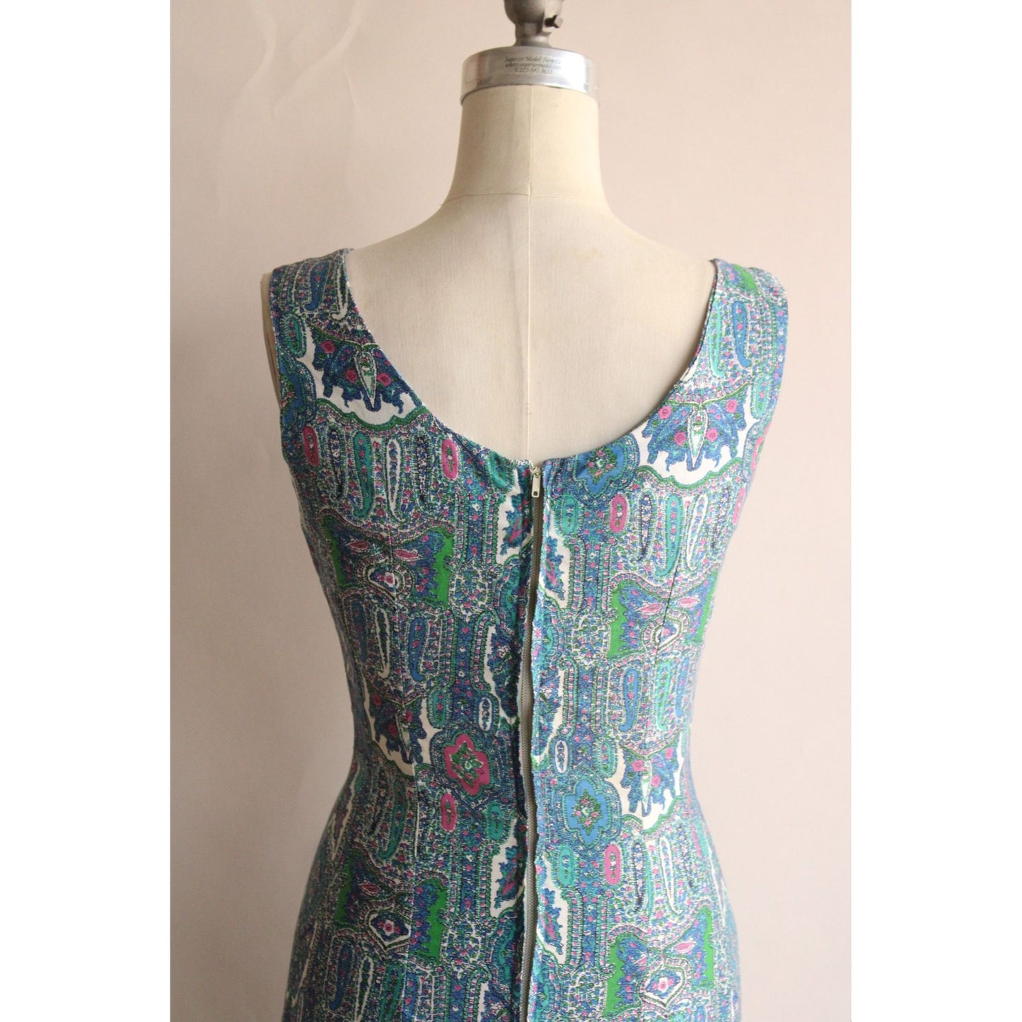 Vintage 1950s Wiggle Dress in a Blue Paisley Print