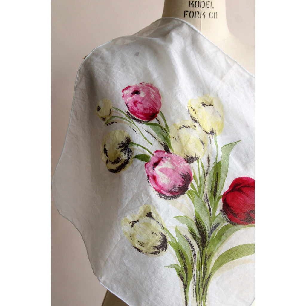 Vintage 1960s Tulip Print Cotton Scarf