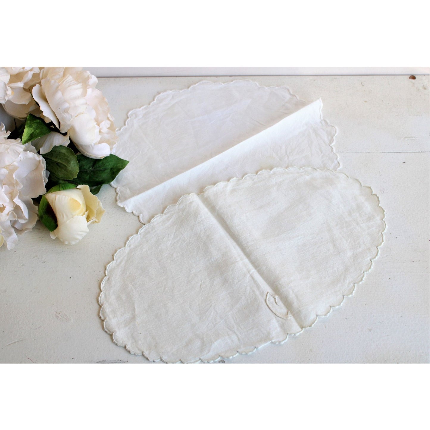 Vintage Two White Linen Couch Covers or Doilies