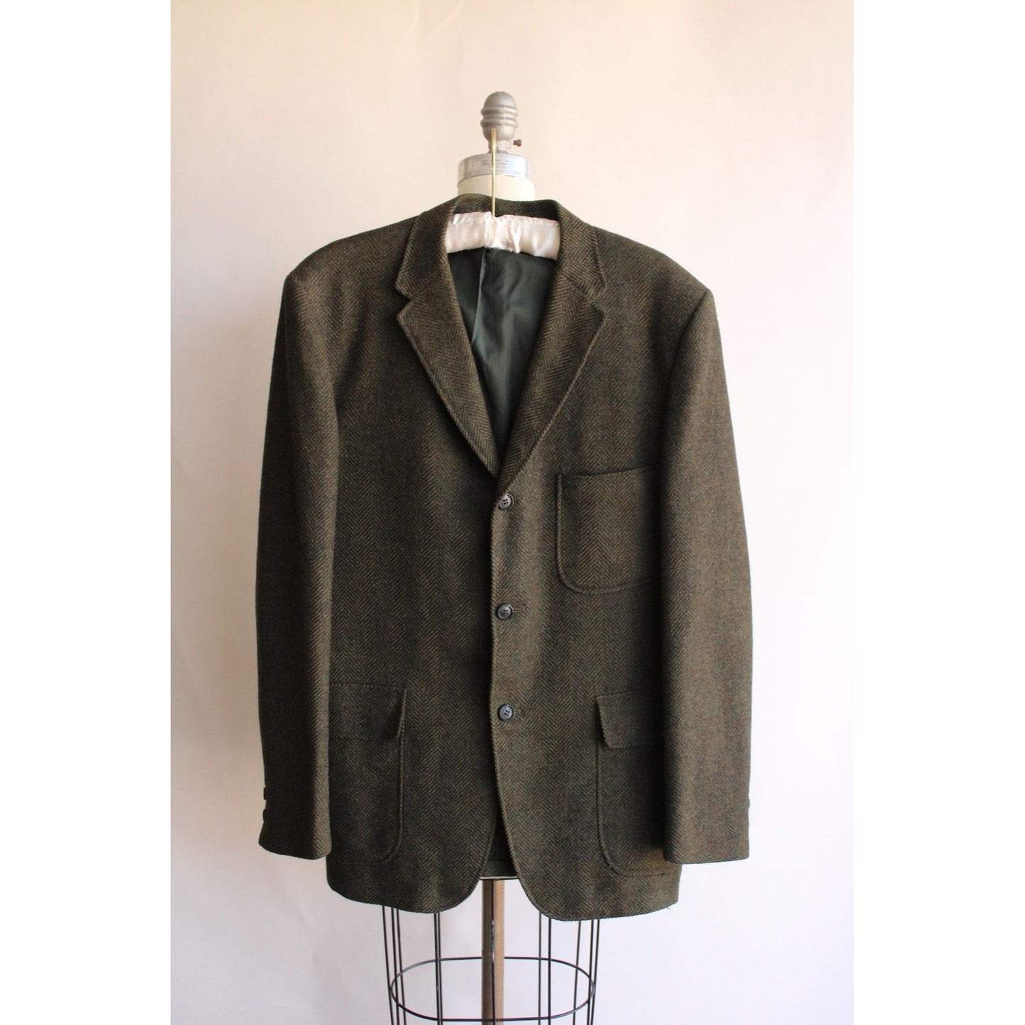Vintage 1960s 1970s Green Wool Tweed Jacket