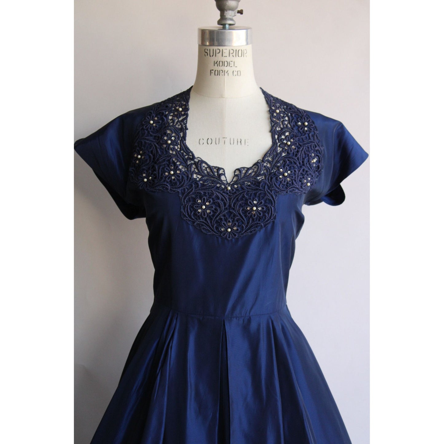 Vintage 1950s Ann Kauffman Navy Blue Taffeta Dress