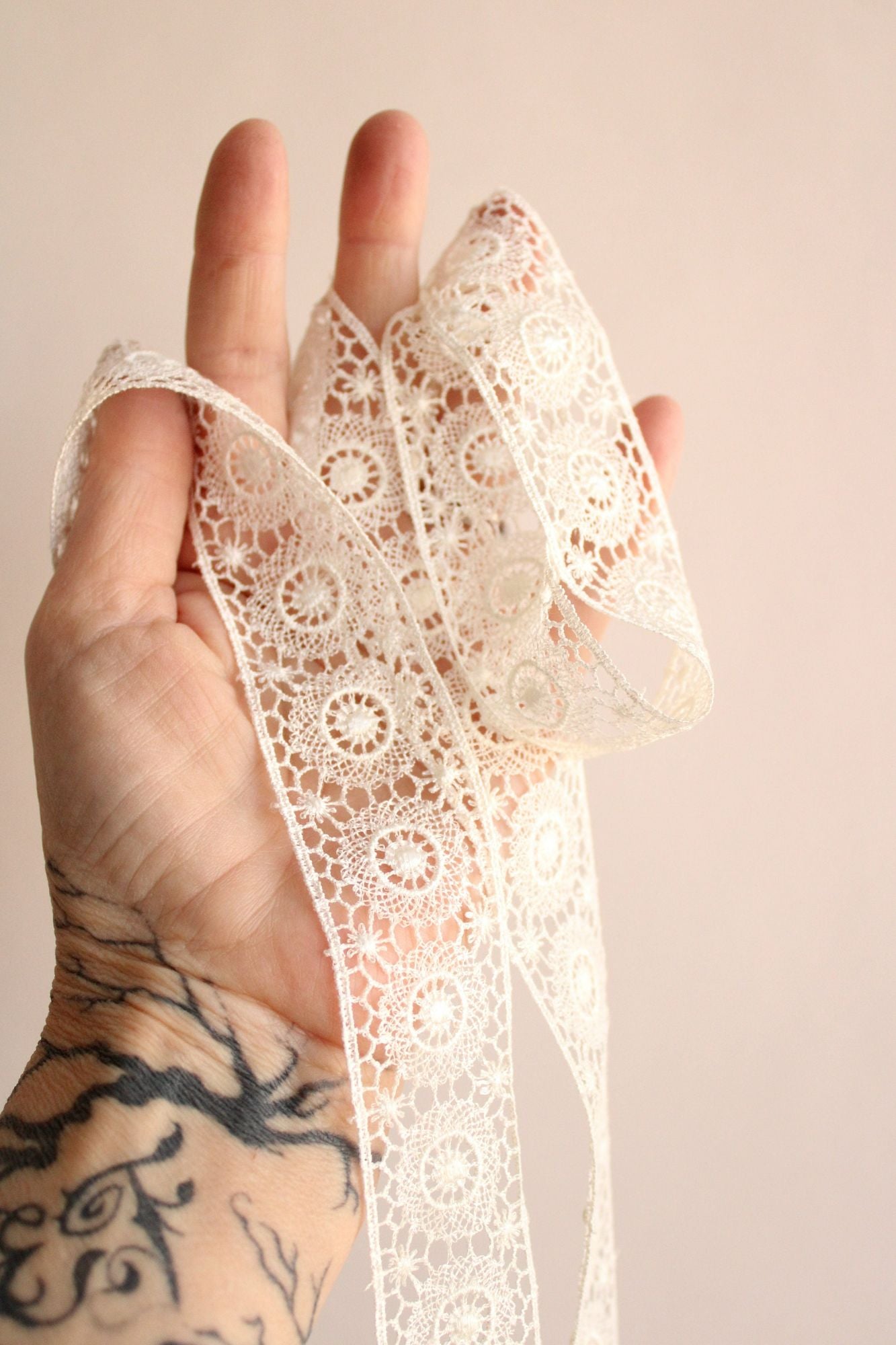 Vintage Winter White Lace Trim, 66" Piece , 1.5" Wide, Sewing or Crafting