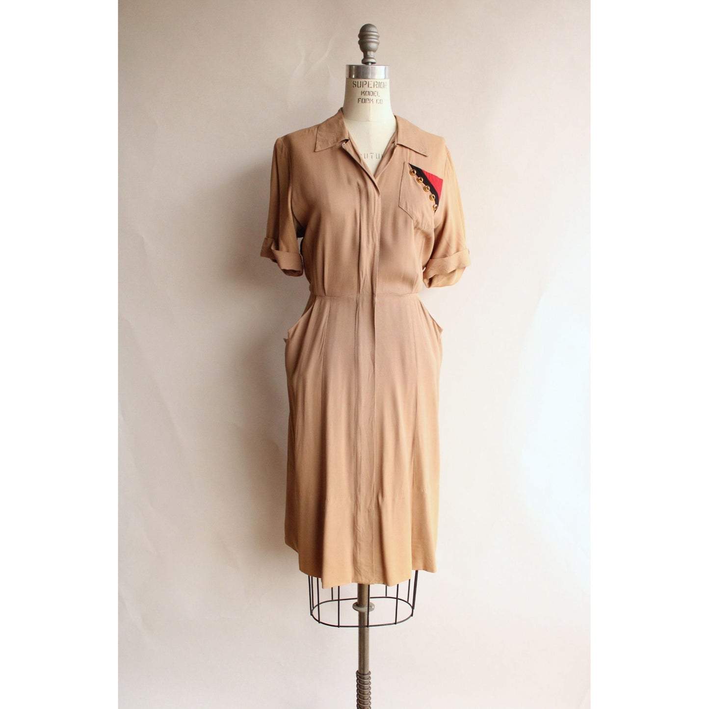 Vintage 1940s Bullocks Californienne Day Dress With Military Feel