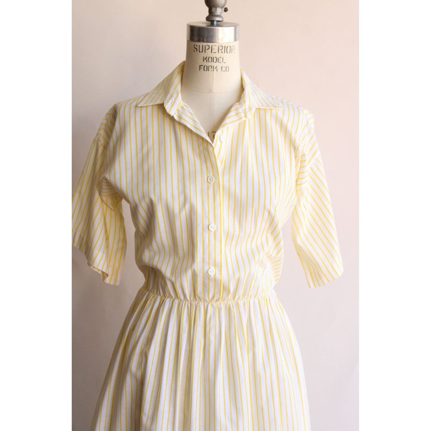 Vintage 1970s 1980s Yellow Striped Shirtwaist Dress
