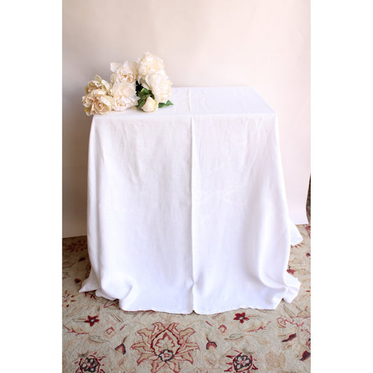 Vintage 1950s 1960s Large White Leaf Cotton Damask Rectangular Tablecloth