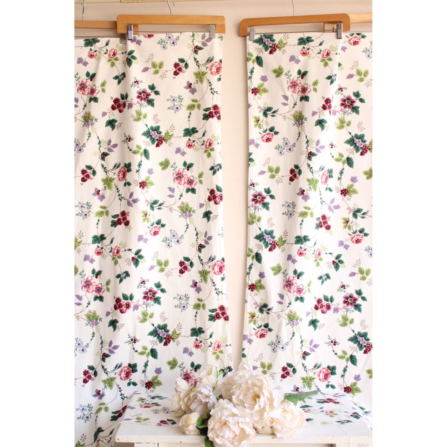 Vintage Pair of Chintz Floral Print Twill Curtains