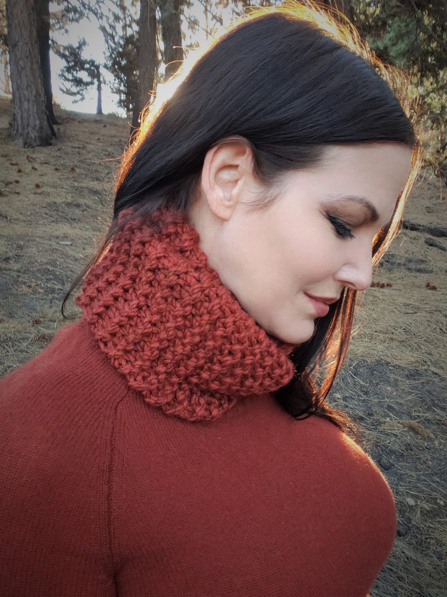 The "Mahogany" Brick Red Hand Knitted Infinity Scarf or Cowl