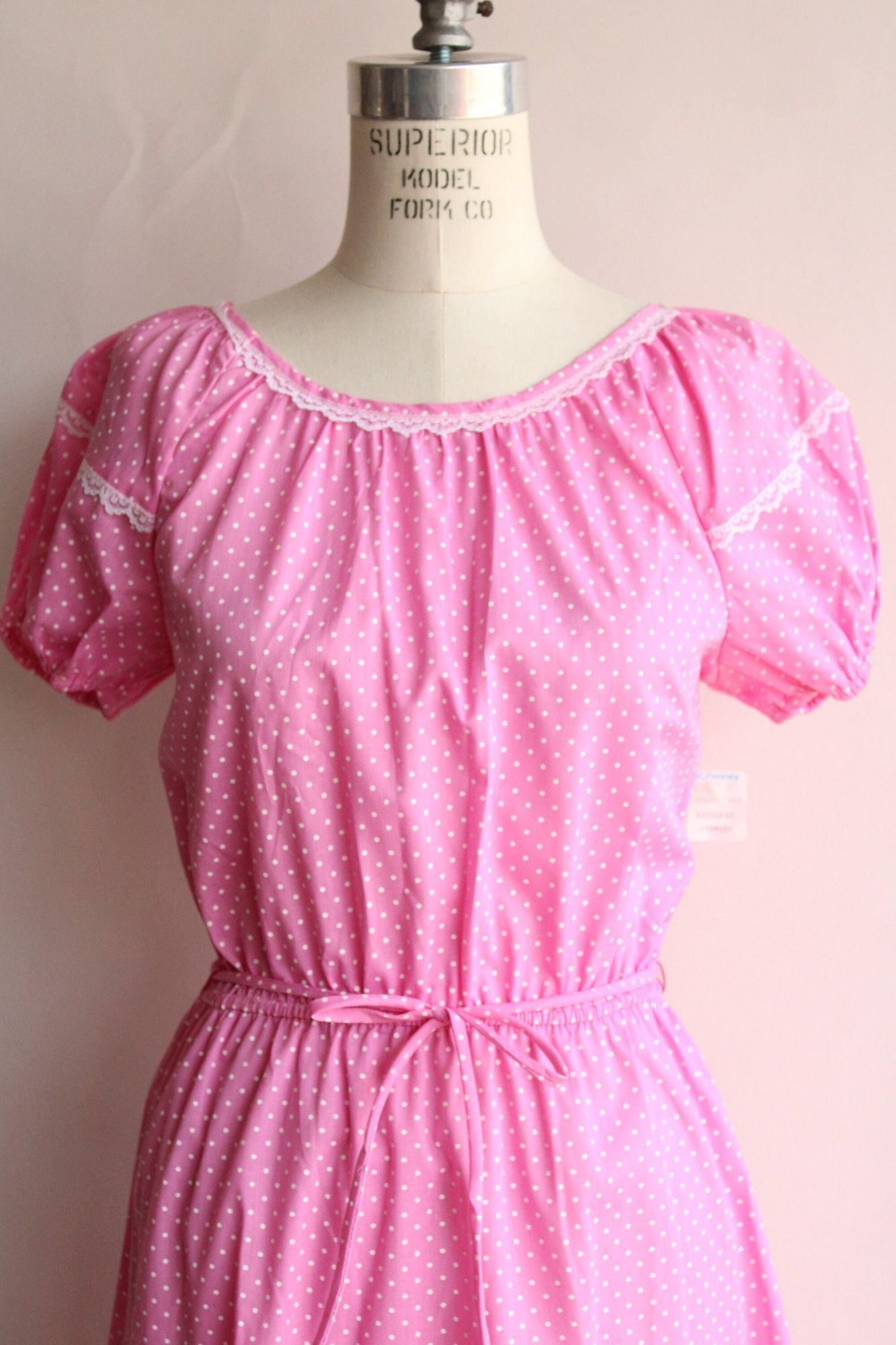 Vintage 1980's Pink Polka Dot Dress with Belt, New with Tags