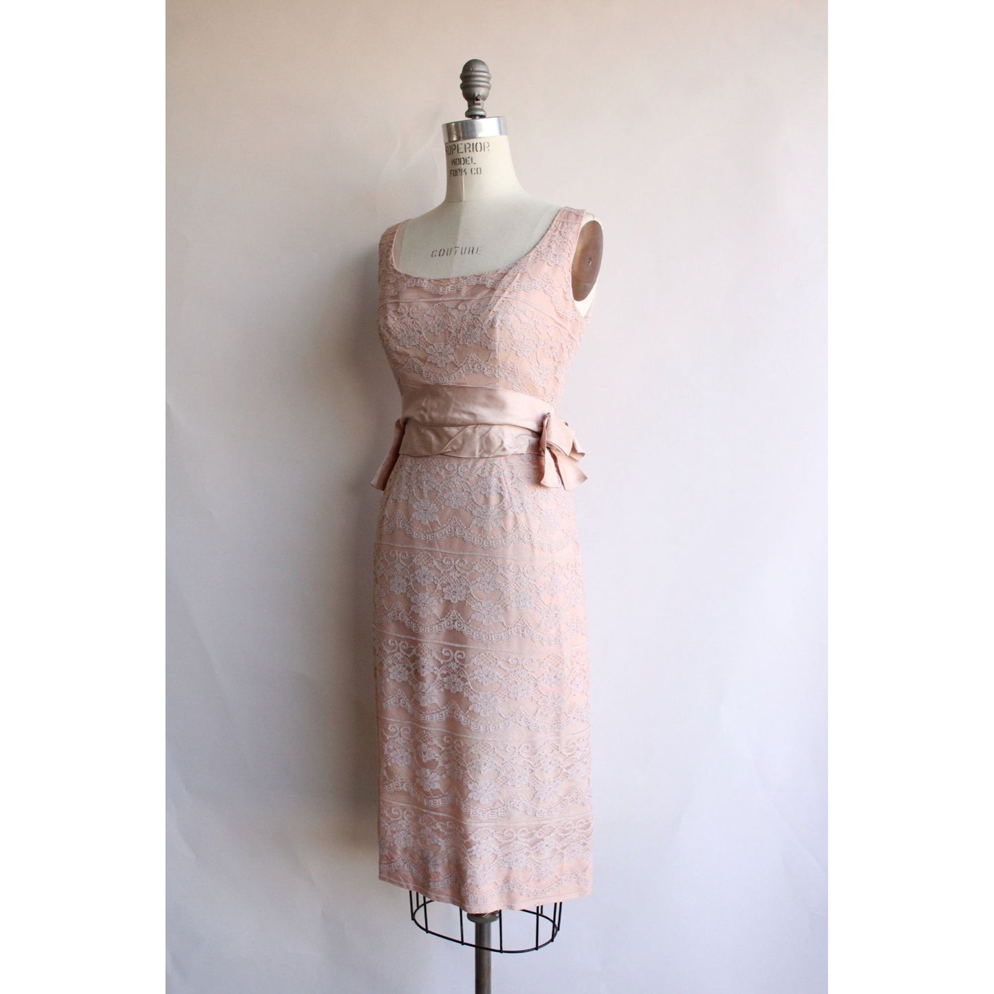Vintage 1950s 1960s Pink Lace Wiggle Dress
