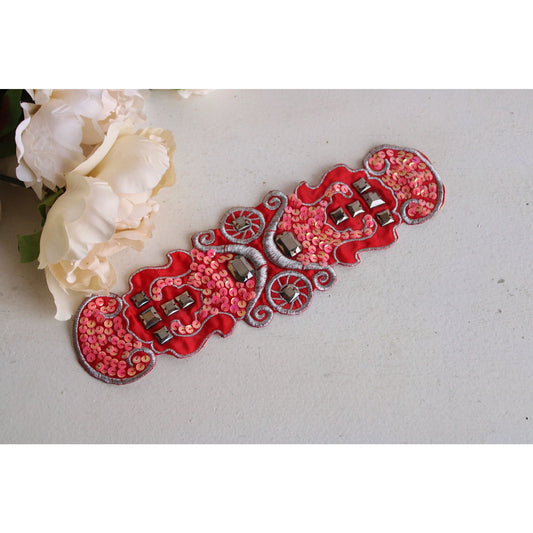 Red Applique Beads And Sequins / 10.5" long  3.25" width