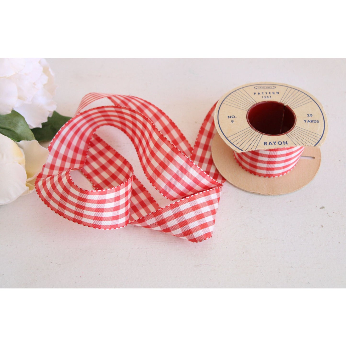 Vintage Red and White Gingham Ribbon Trim 1.5", 2 Yards