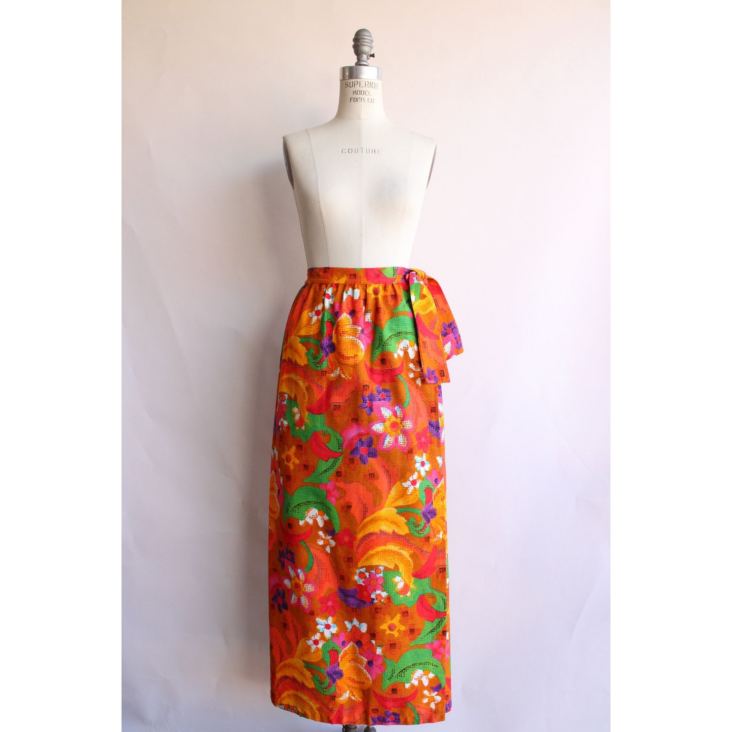 Vintage 1960s Skirt / Beverly Vogue Wrap Maxi Skirt / Flower Power