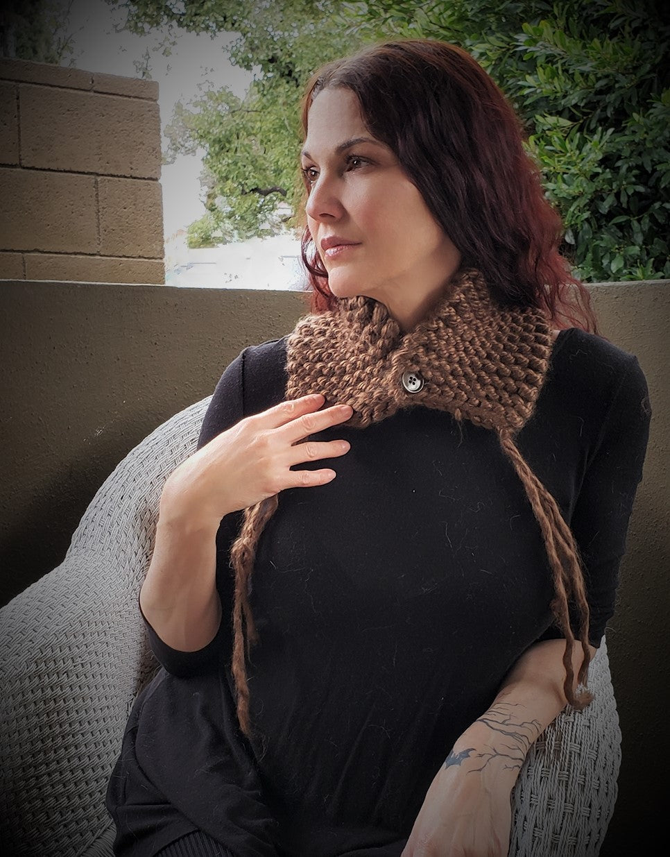 Handknit "Hot Cocoa" Brown  Cowl or Collar Scarf