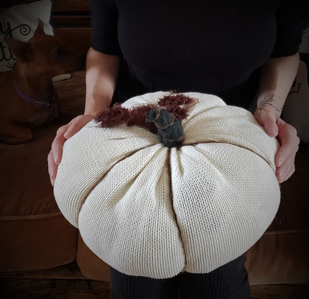 Extra Large Creamy White Knit Pumpkin Pillow Pouf
