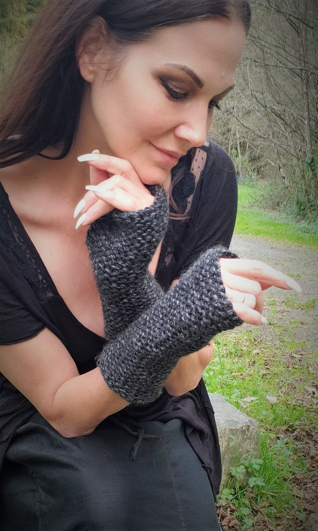 The "Evening Storm" Handknit Fingerless Gloves