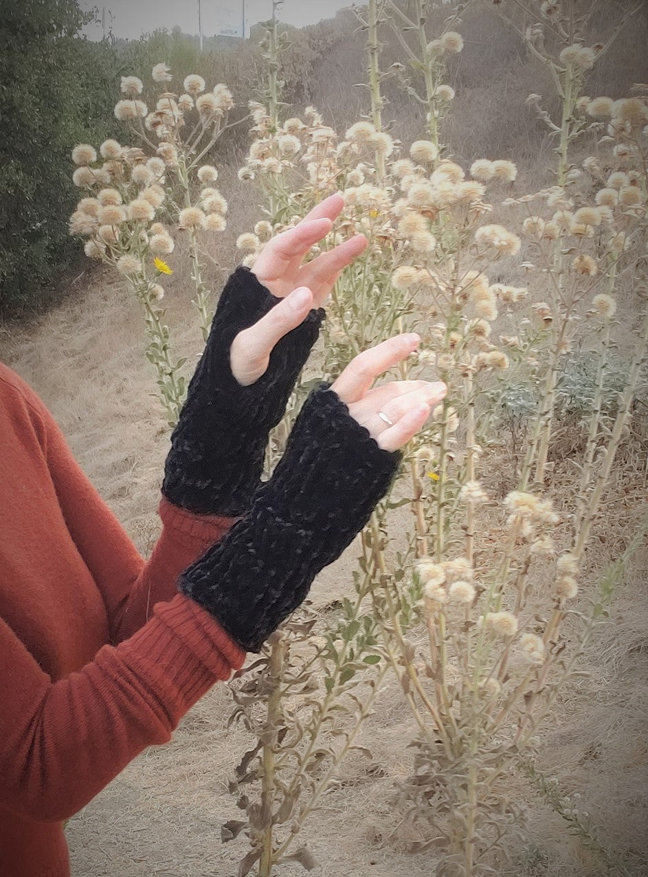 The "Black Velvet" Handknit Fingerless Gloves