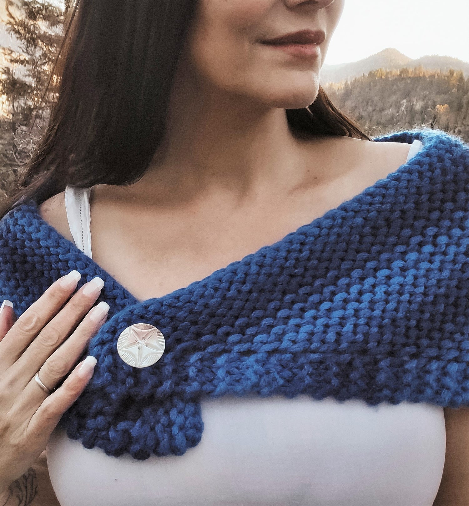 The "Woodland Mermaid" Handknit Ombre Blue Shawl