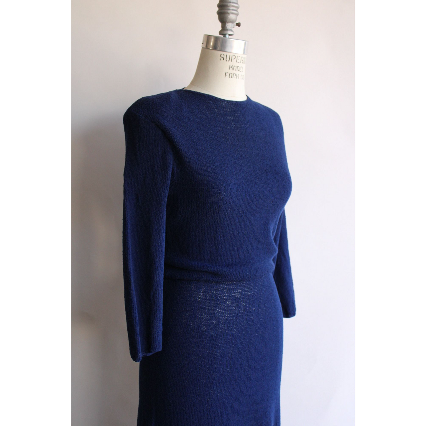 Vintage 1940s Navy Blue Sweater Dress with Shoulder Pads