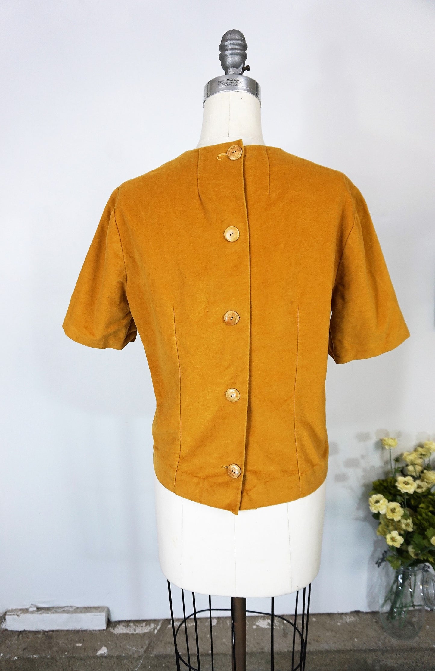Vintage 1960s Cotton Velvet Mustard Yellow Blouse