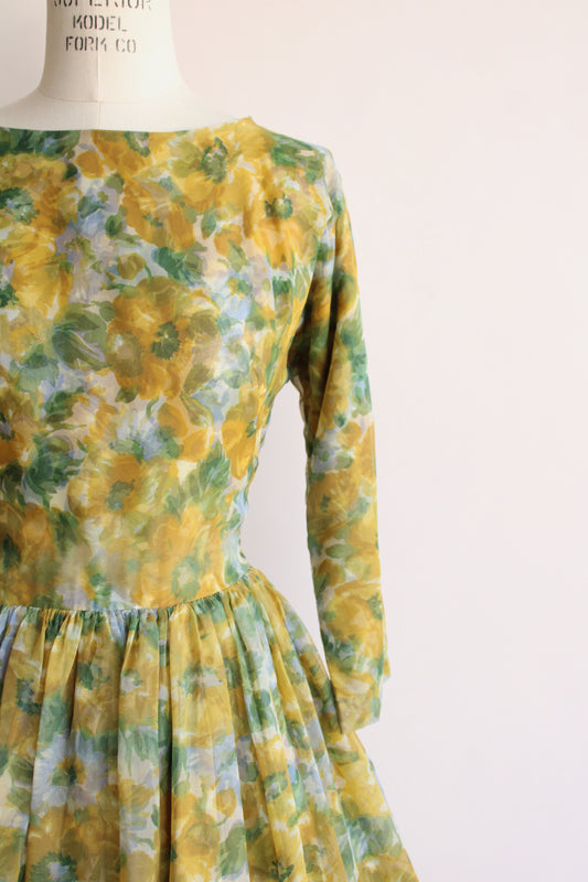 Vintage 1950s Green and Yellow Dress