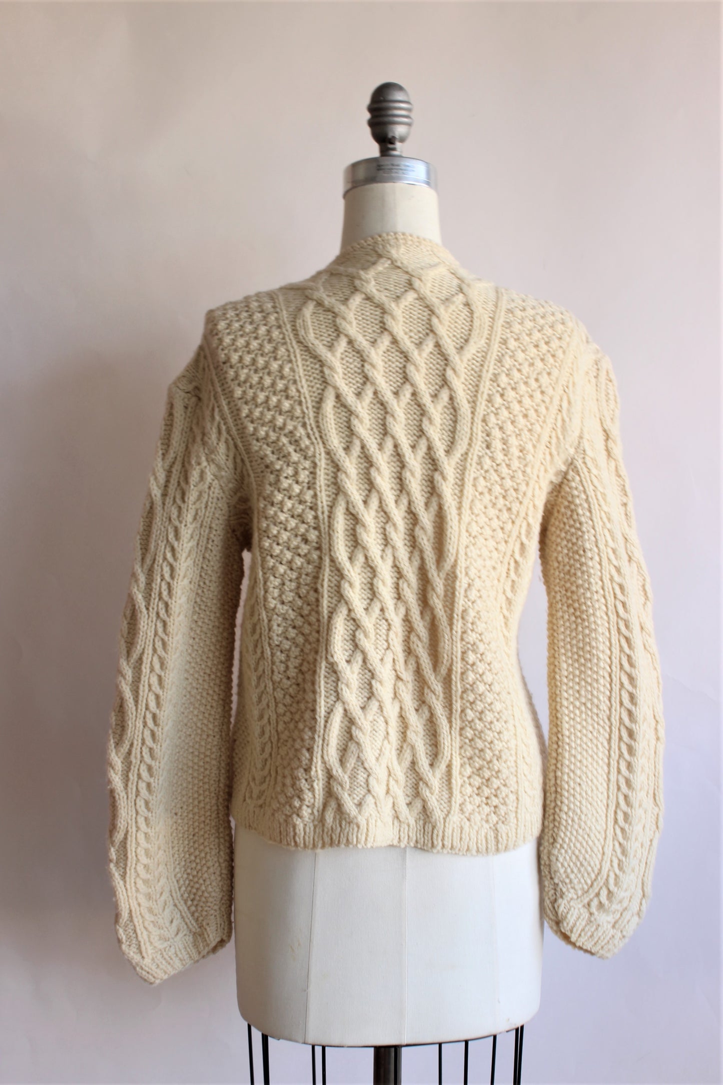 Vintage 1950s Ivory Cableknit Cardigan Sweater