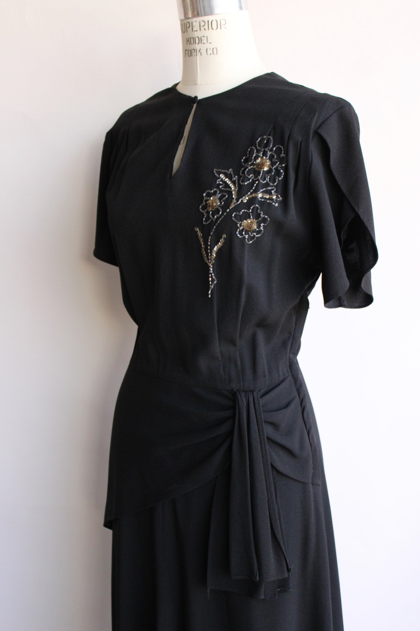 Vintage 1940s Dress with Bead Flower and Peplum