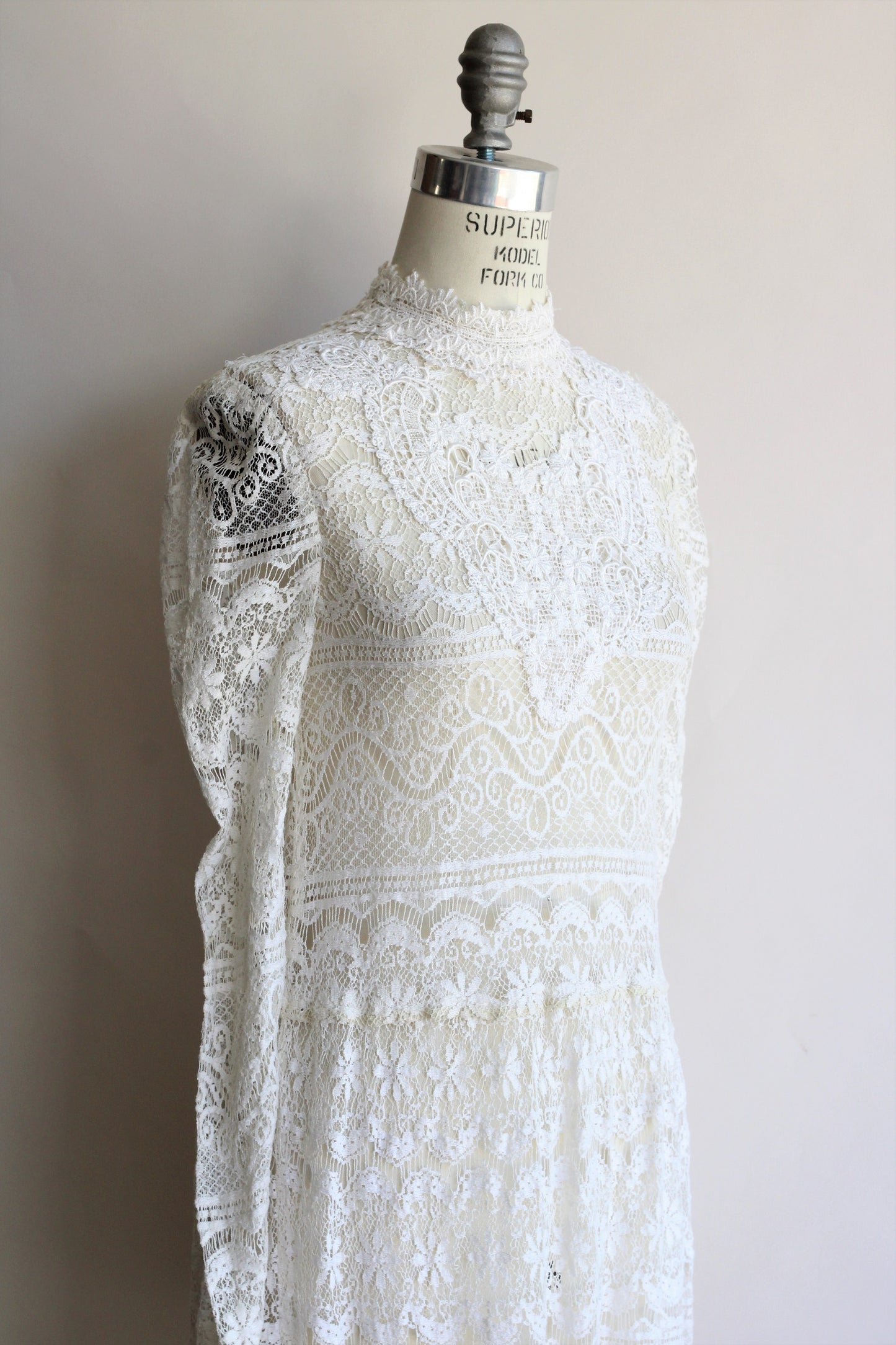 Vintage 1970s to 1980s White Lace Edwardian Style Dress