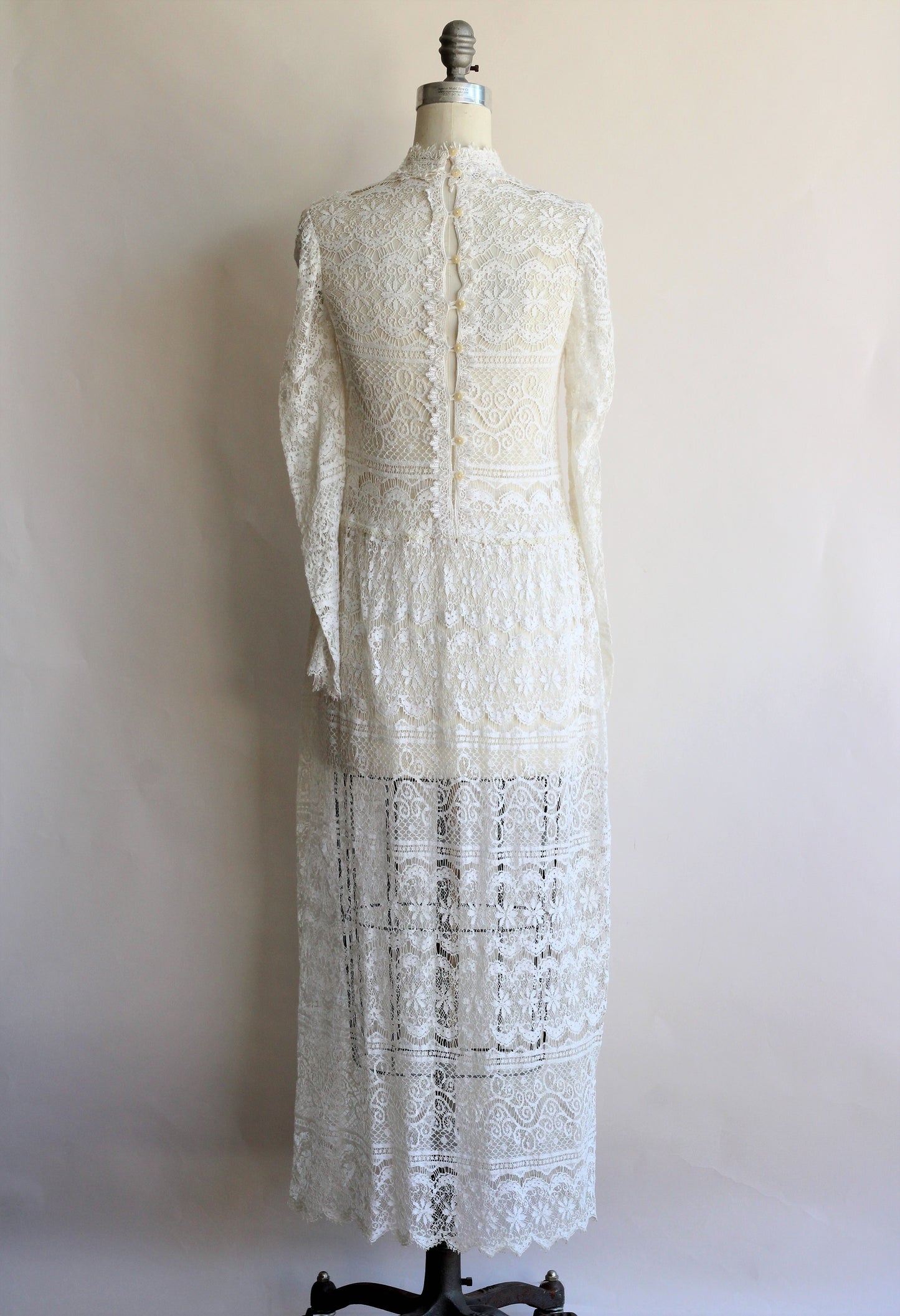 Vintage 1970s to 1980s White Lace Edwardian Style Dress