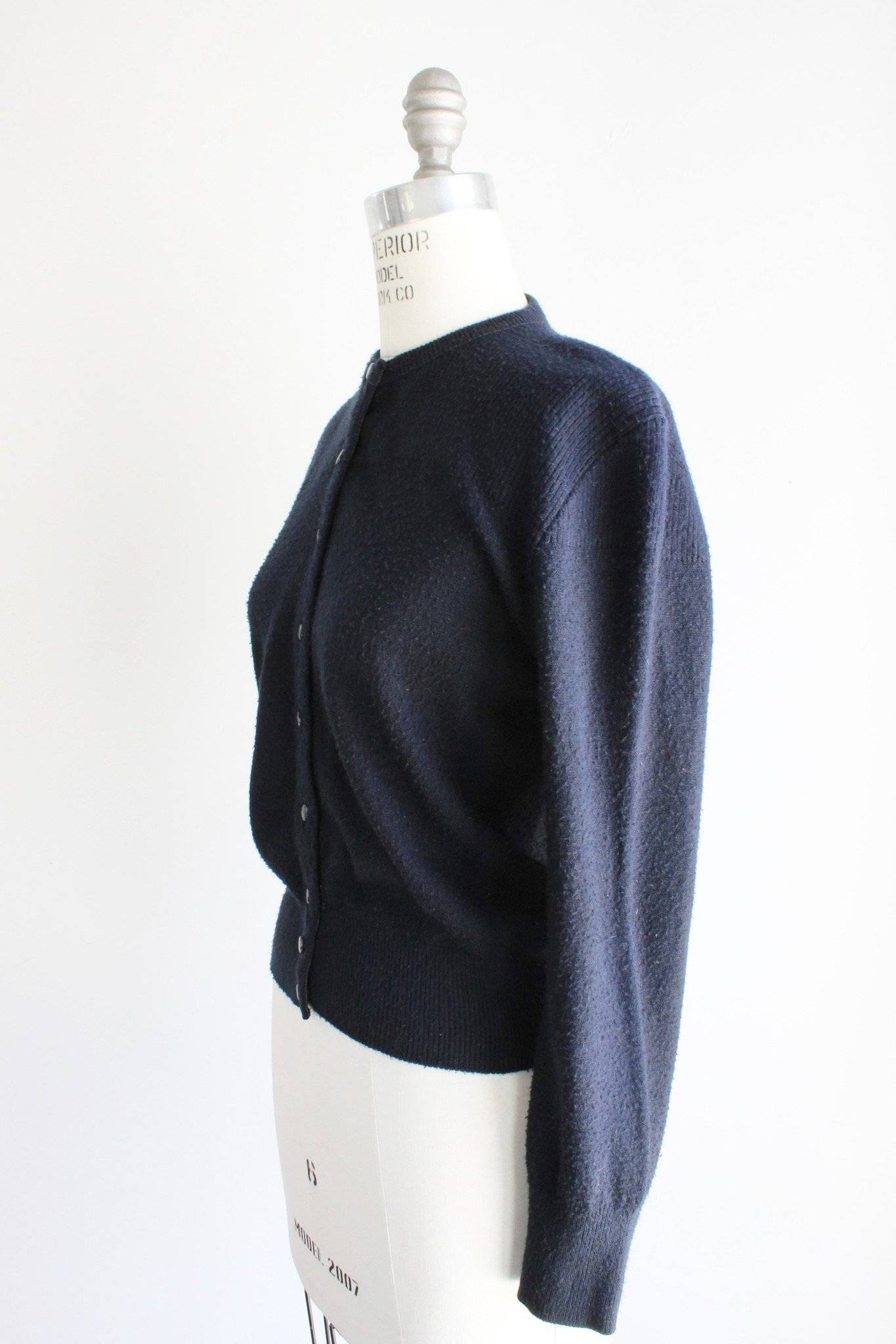 Vintage 1940s Black Ribbed Cardigan Sweater-The Black Velvet Emporium-1940s,40s,button front,cardigan,classic,fashion,ribbed,style,sweater,Vintage,Vintage Clothing