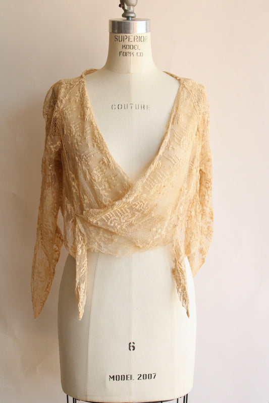 Vintage 1910s Ivory Silk Lace Top