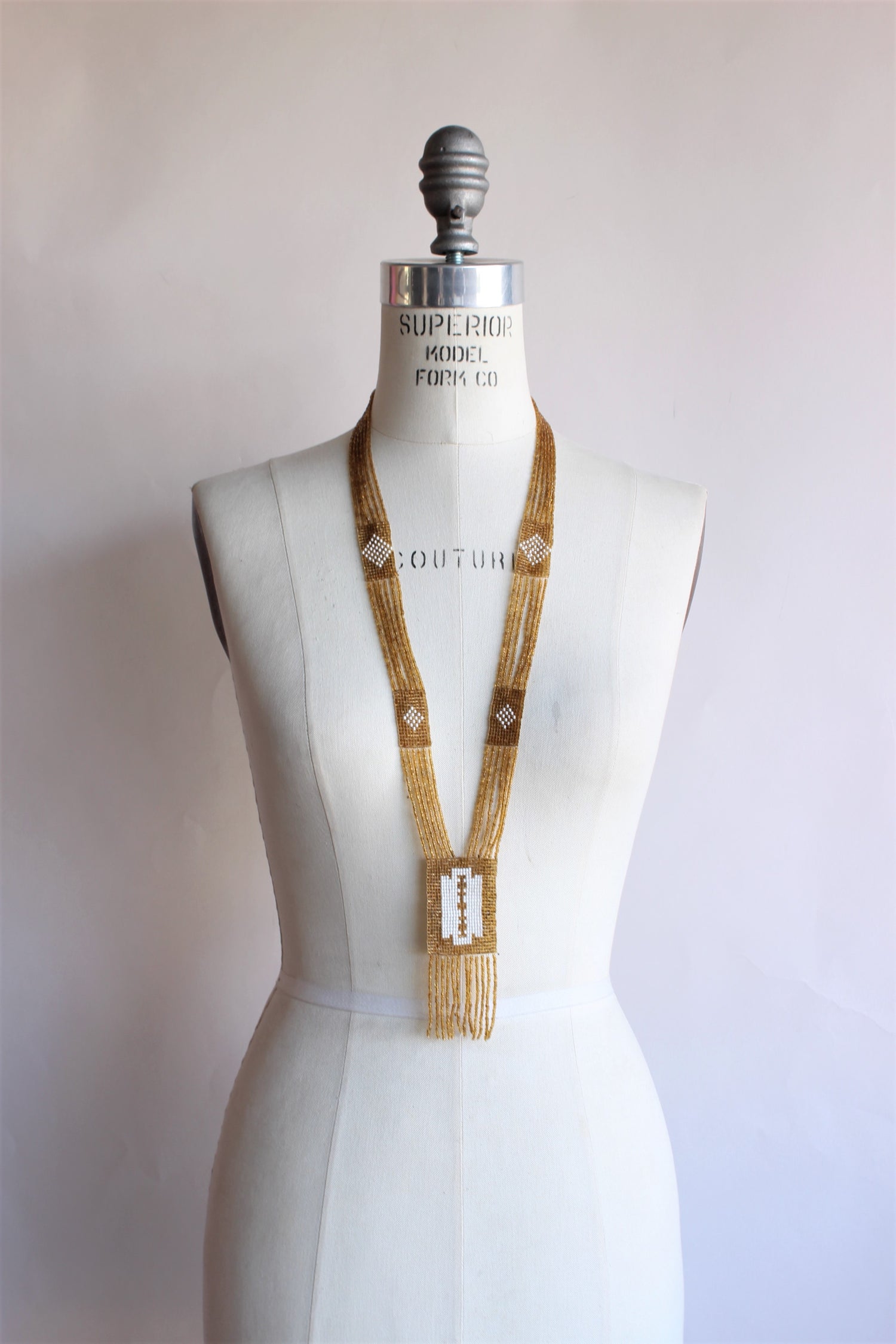 Vintage 1920s Style Gold Seed Bead Necklace