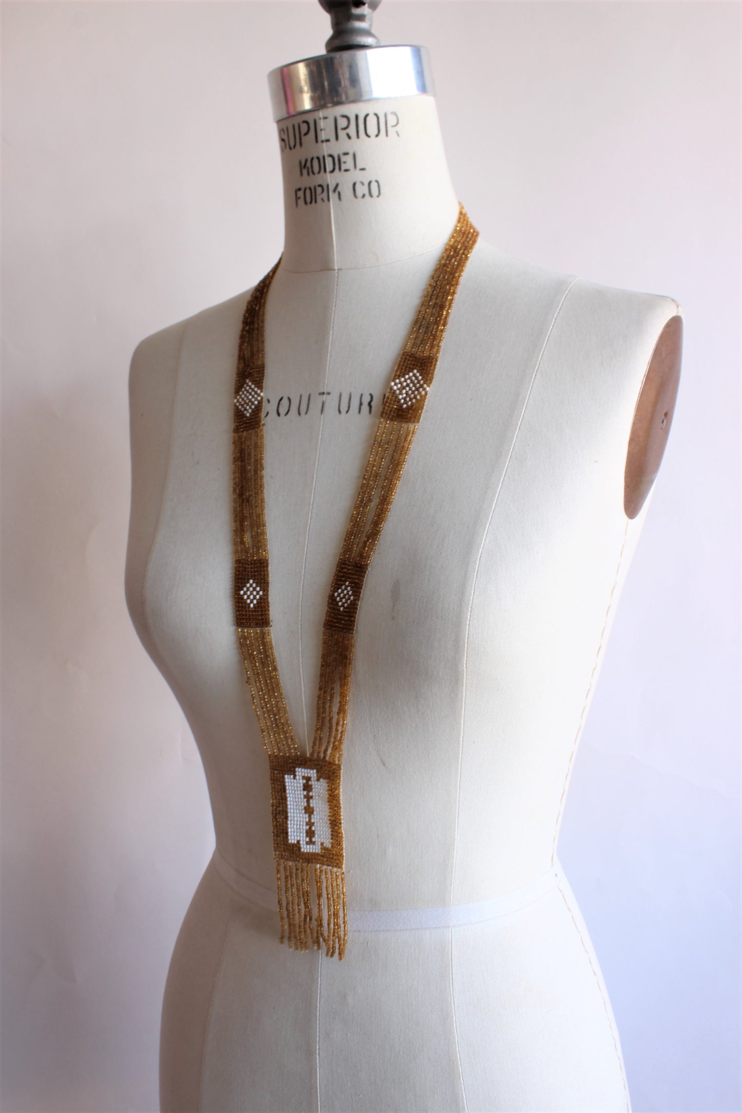 Vintage 1920s Style Gold Seed Bead Necklace