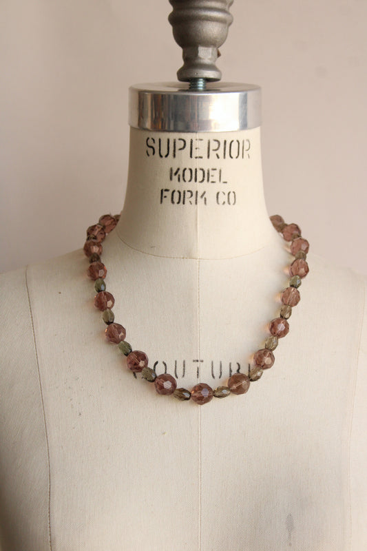 Vintage Glass Bead Necklace, Smoky Brown And Gray