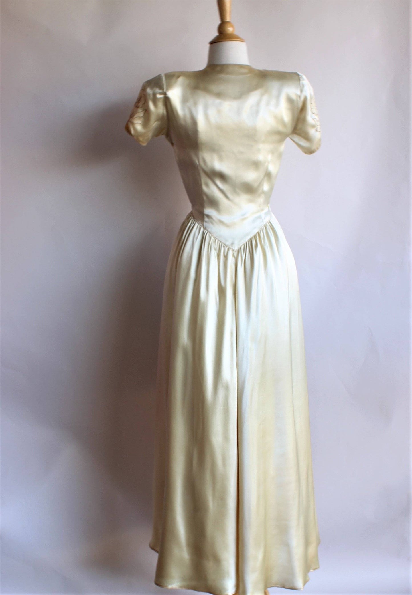 Vintage 1940s Ivory Satin Wedding Gown-Toadstool Farm Vintage-1940s,40s,bridal,bride,champagne,dress,gown,satin,Vintage,Vintage Clothing,wedding,weddinggown