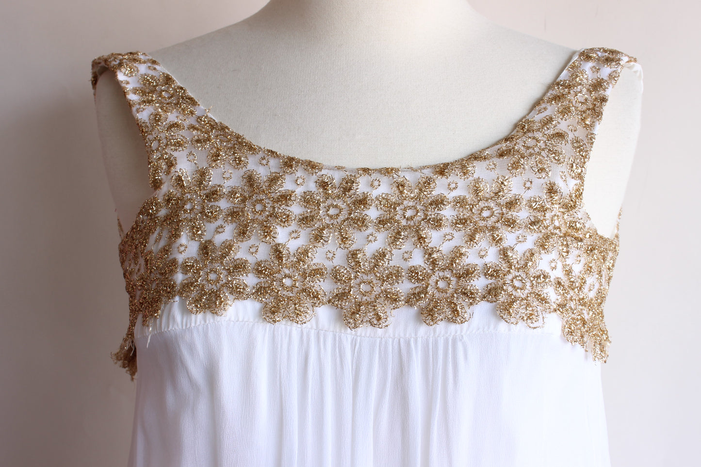 Vintage 1960s White and Gold Chiffon Maxi Dress