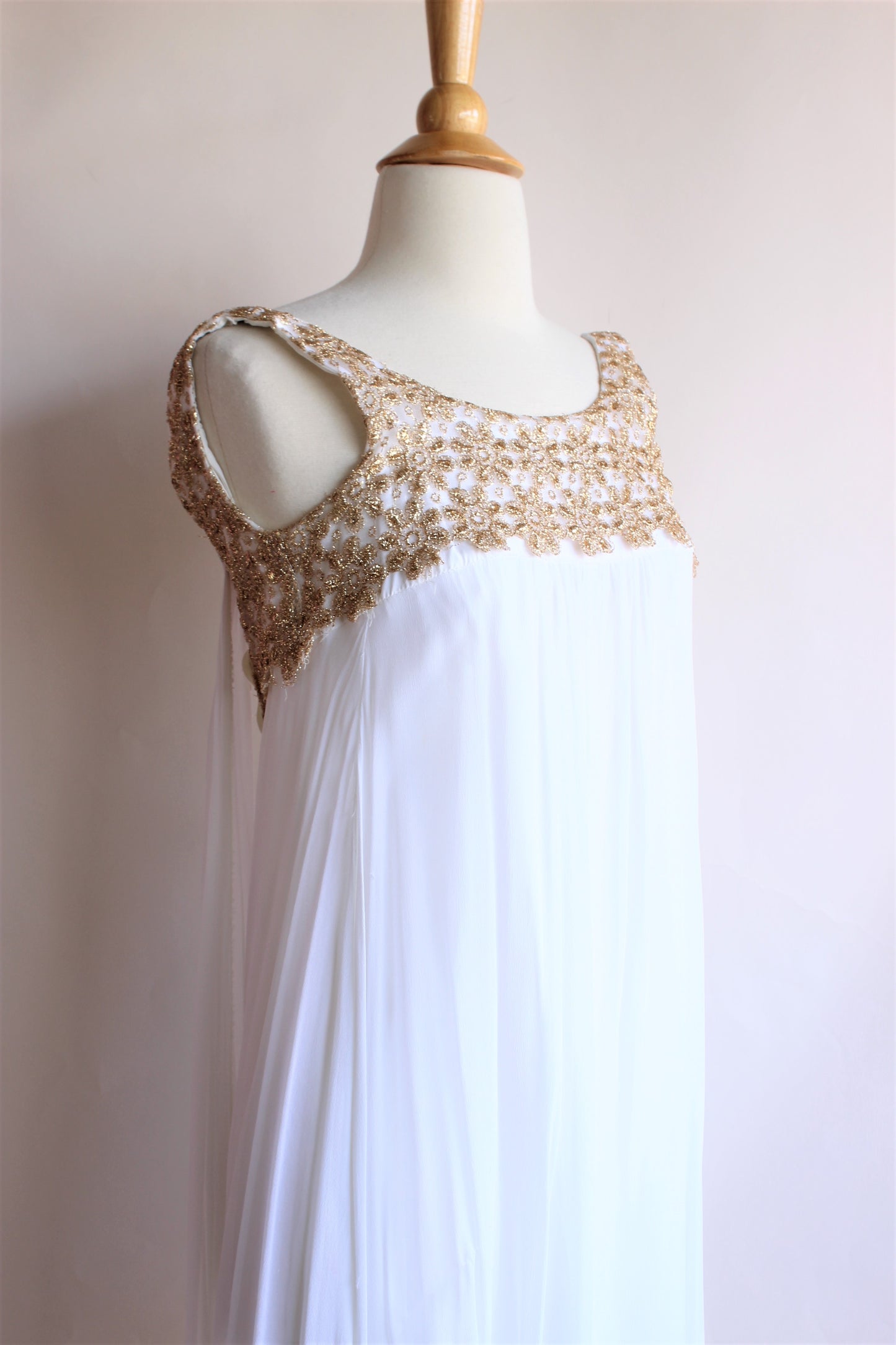 Vintage 1960s White and Gold Chiffon Maxi Dress