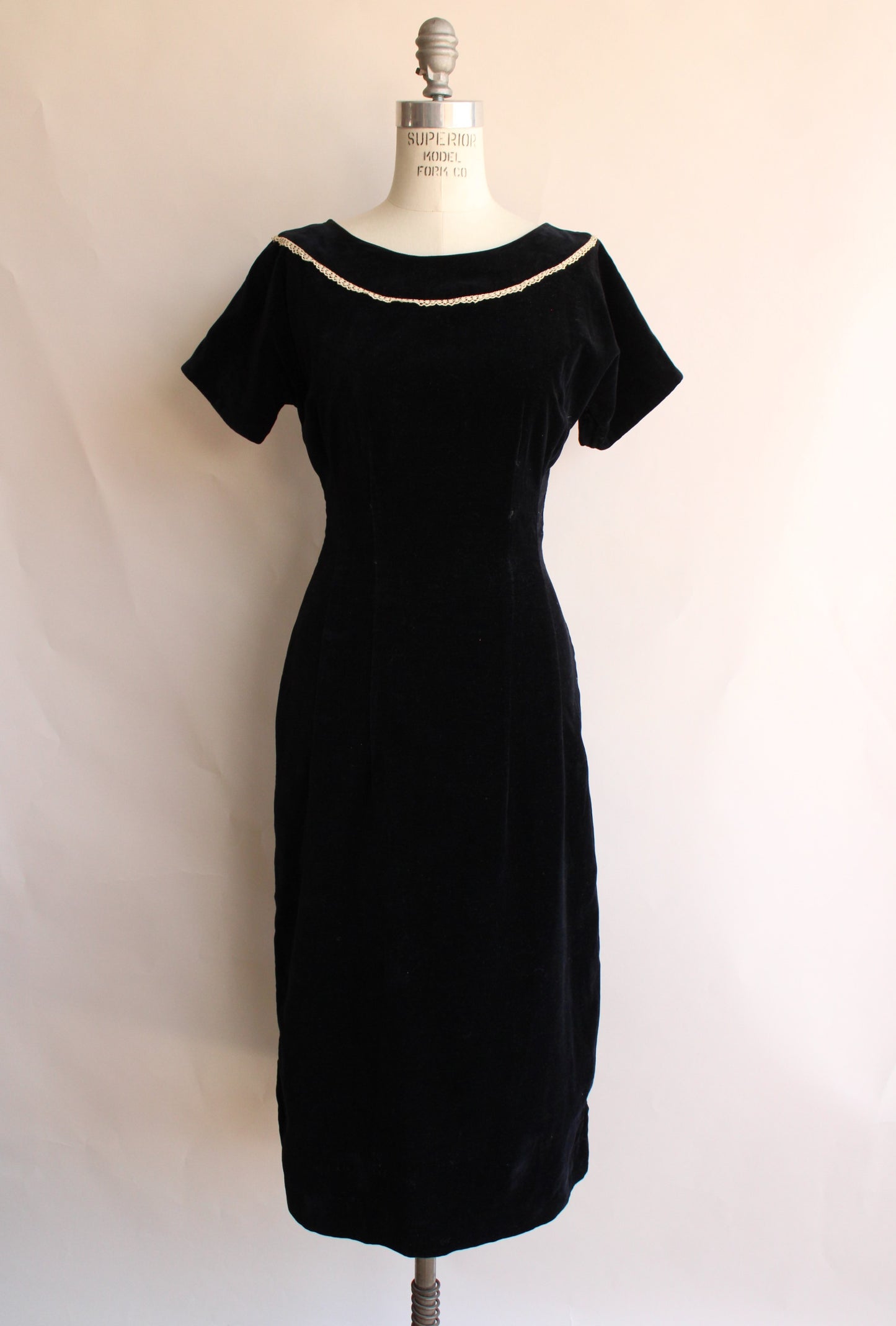 Vintage 1950s Teena Paige Black Cotton Velvet Wiggle Dress