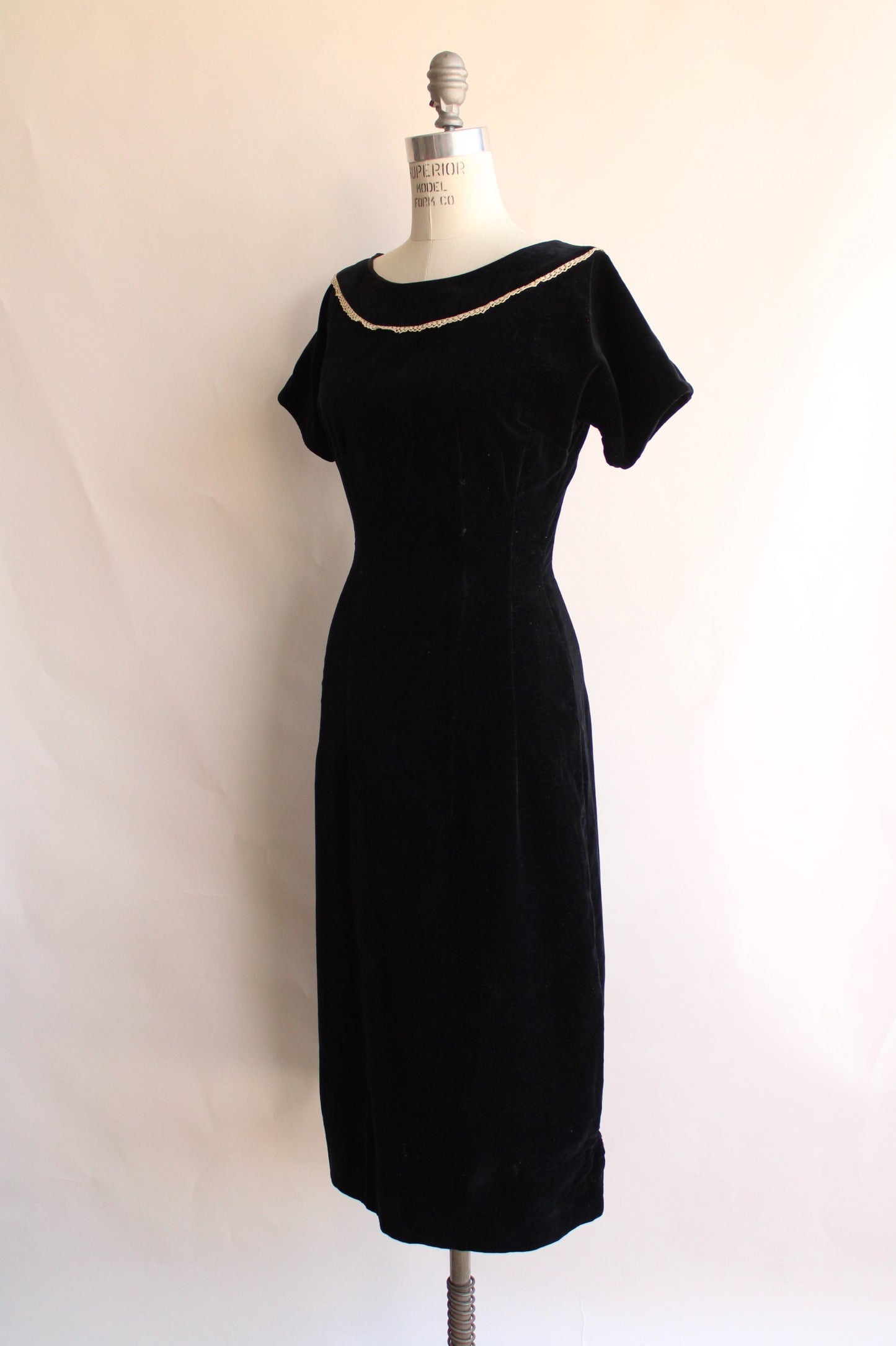 Vintage 1950s Teena Paige Black Cotton Velvet Wiggle Dress